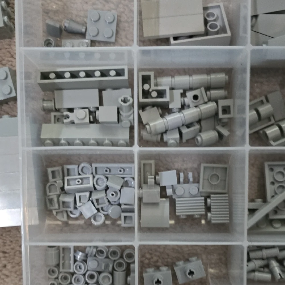 LEGO Various Light Gray Pieces and Parts with Plastic Storage Organizer